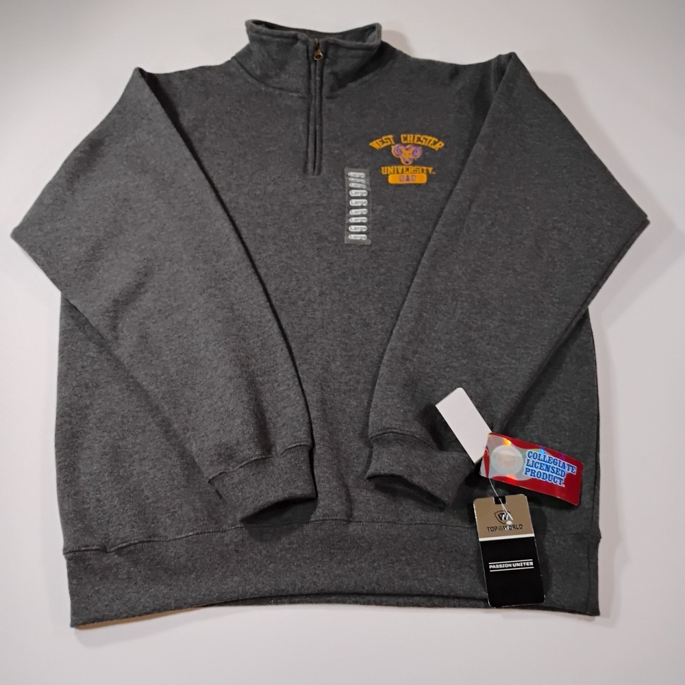 Top World West Chester University Men's Large Gray Qtr Zip Fleece Sweatshirt NWT